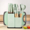 Kit Completo Jogo Utensílios de Cozinha Luxo 19 Peças Com Tábua em Silicone Espátula Faca Tesoura