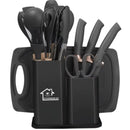 Kit Completo Jogo Utensílios de Cozinha Luxo 19 Peças Com Tábua em Silicone Espátula Faca Tesoura